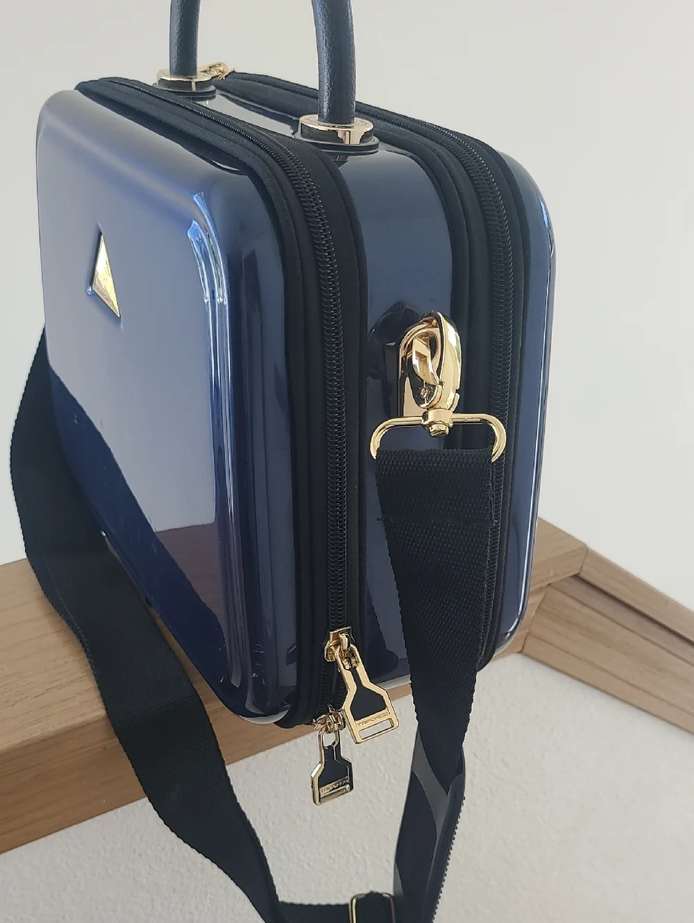 Triforce Navy Hard Shell Cosmetic Case with Top Handle and Strap